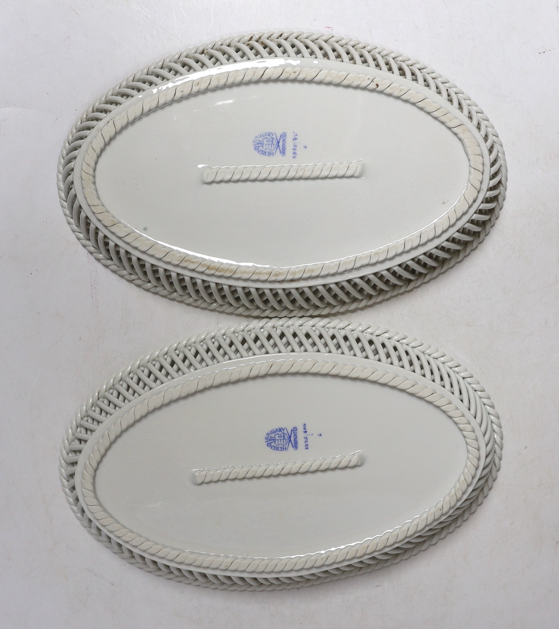 Two Herend oval porcelain basket dishes, 26.5cm